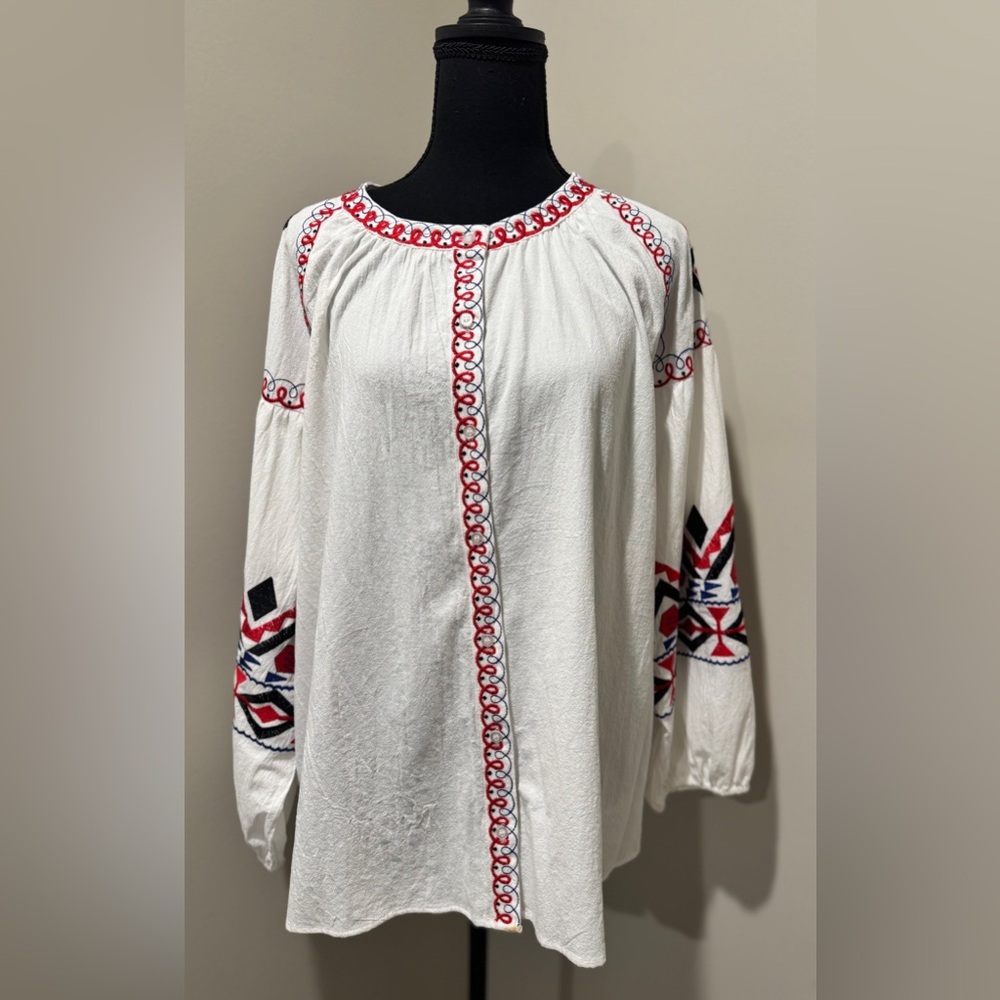 XL‎ Cato White Blouse with Embroidery Cottagecore Western boho festival ready